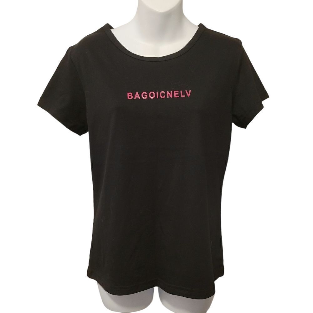 3/$20 Y2K Plain Funny Graphic Black With Pink Tee T-shirt Top Size: M